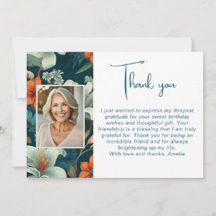 Elegant Flower Foliage Pattern Photo Birthday  Thank You Card