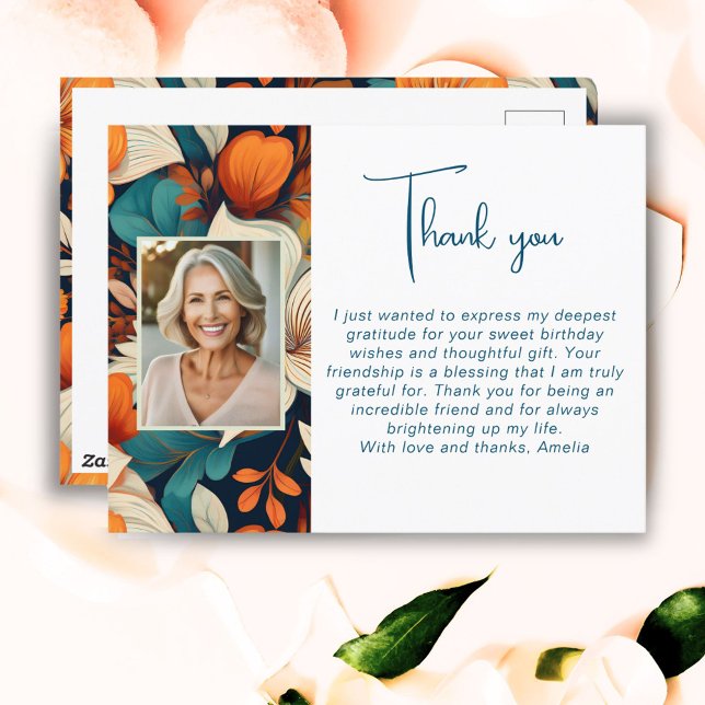 Elegant Flower Foliage Pattern Photo Thank you Postcard (Creator Uploaded)