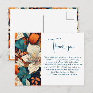 Elegant Flower Foliage Pattern Thank you Postcard