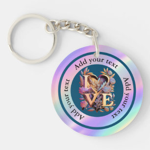 Elegant Flower, Heart and Golden Love Keychain