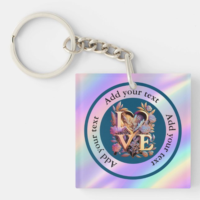 Elegant Flower, Heart and Golden Love Keychain (Front)