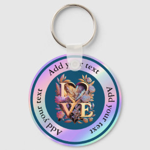 Elegant Flower, Heart and Golden Love Keychain