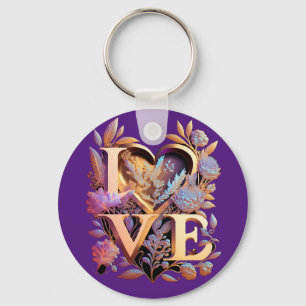 Elegant Flower, Heart and Golden Love Keychain