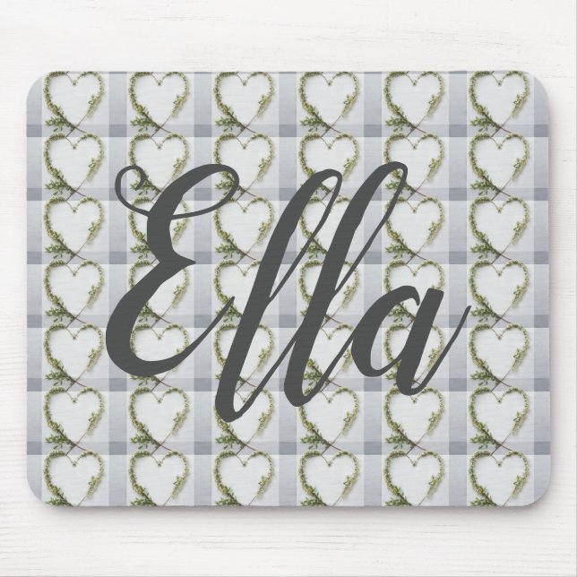 Elegant flower heart rustic birch bark gingham mouse pad (Front)
