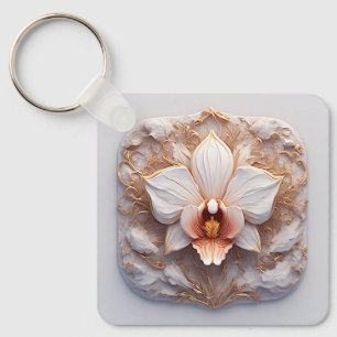 Elegant Flower on Ornate Background Keychain