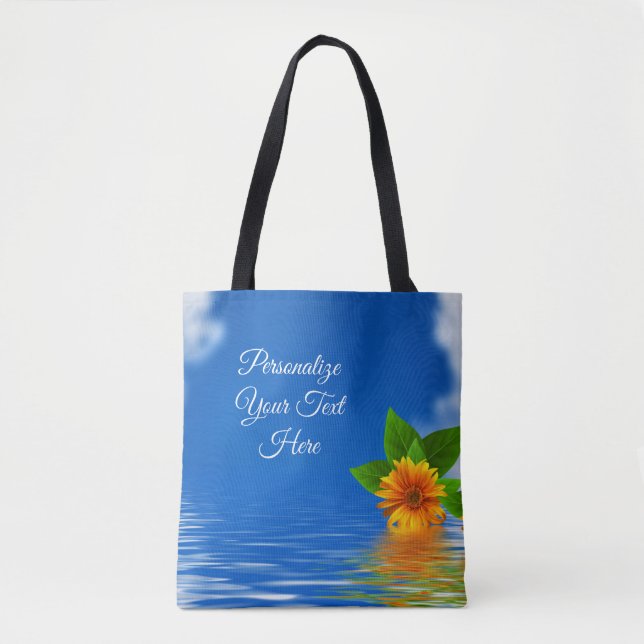 Elegant Flower on Rippling Water Personalize Text Tote Bag (Front)