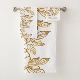 Elegant Flower Pattern custom name towel set