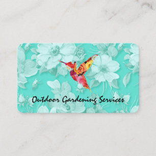 Elegant Flower Pattern Green and Hummingbird Business Card