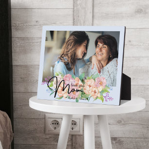 Elegant Flower Script Love You Mom Photo  Plaque