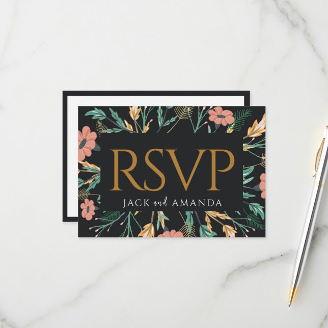Elegant Flower Wedding Invitation RSVP Cards (Front/Back In Situ)