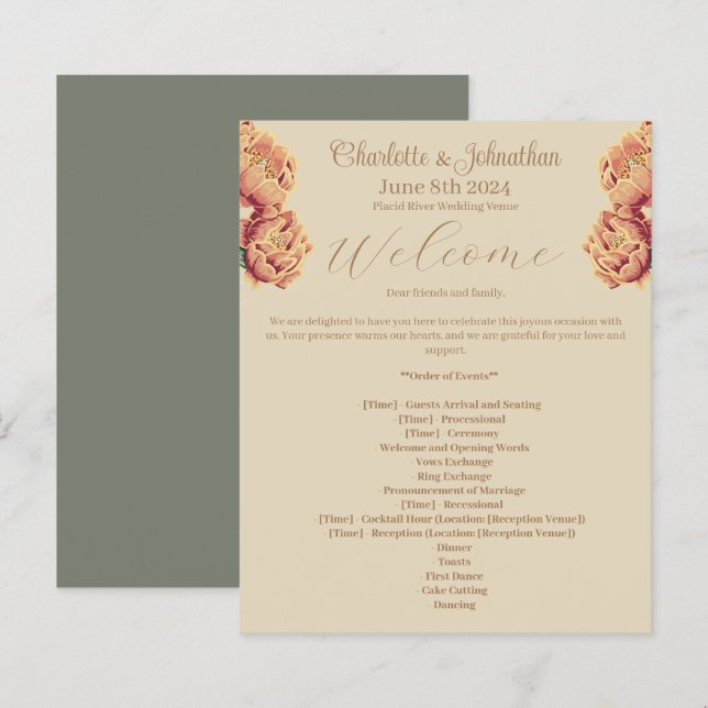 Elegant Flowering Cactus Wedding Program (Front/Back)