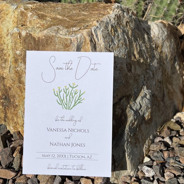 Elegant Flowering Cholla Cactus Save The Date Card (Creator Uploaded)