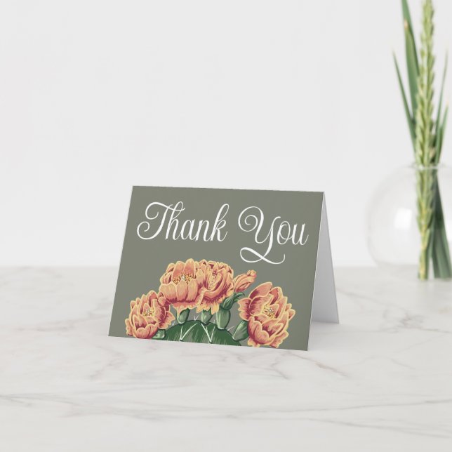 Elegant Flowering Prickly Pear Cactus Wedding Thank You Card (Front)