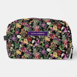 Elegant flowers and leaves black floral Pattern  Dopp Kit