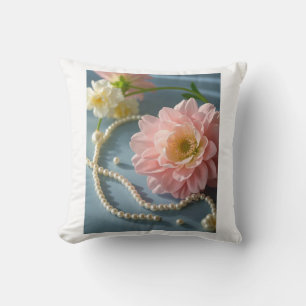 Elegant flowers and pearls throw pillow