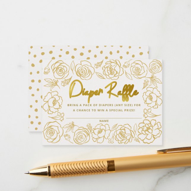 Elegant Flowers Baby Shower Diaper Raffle Card (Front/Back In Situ)