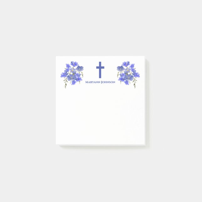 Elegant Flowers Cross Christian Personalized Post-it Notes (Front)
