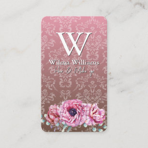 Elegant Flowers Damask Pattern Business Card
