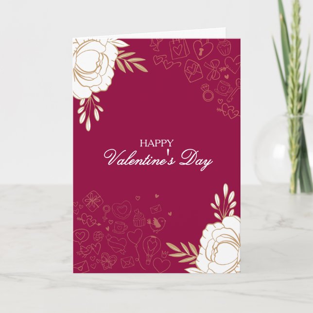 Elegant Flowers & Doodles Valentine's Card (Front)