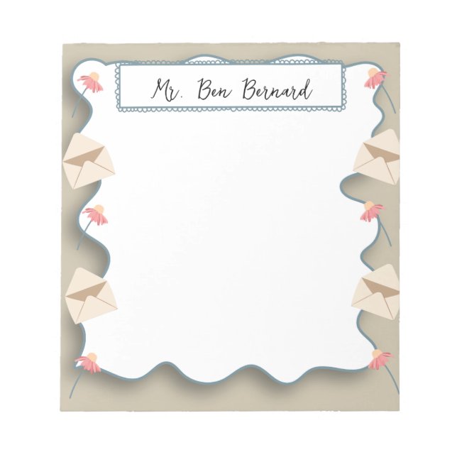 Elegant Flowers & Envelopes with Name Notepad (Front)