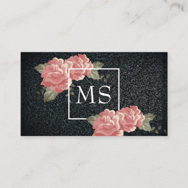 Elegant Flowers / Fabric Texture Business Card (Front)