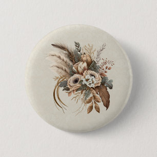 Elegant Flowers Foliage and Feathers 2 Inch Round Button