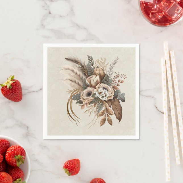 Elegant Flowers Foliage and Feathers Napkin (Insitu)