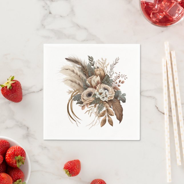 Elegant Flowers Foliage and Feathers Napkin (Insitu)