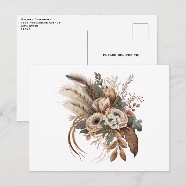 Elegant Flowers Foliage and Feathers Postcard (Front/Back)