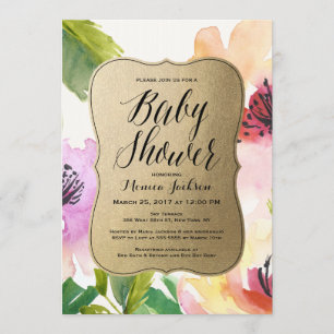 Elegant Flowers Gold   Baby Shower Invitation