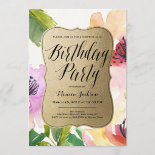 Elegant Flowers Gold Birthday Party Invitation