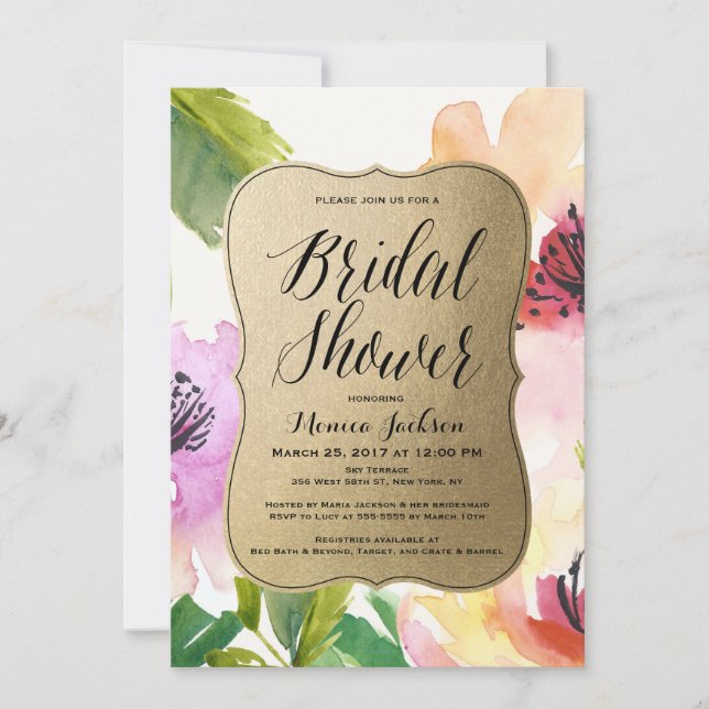 Elegant Flowers Gold | Bridal Shower Invitation (Front)