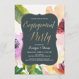 Elegant Flowers Gold Engagement Party Invitation