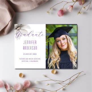 Elegant Flowers Grad Photo Announcement Purple