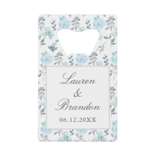 Elegant Flowers Grey Blue Wedding Thank You Favour Credit Card Bottle Opener
