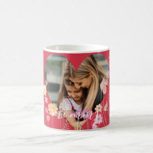 Elegant Flowers Heart   Personalized Photo & Text  Coffee Mug