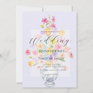 elegant flowers in blue pot purple invitation