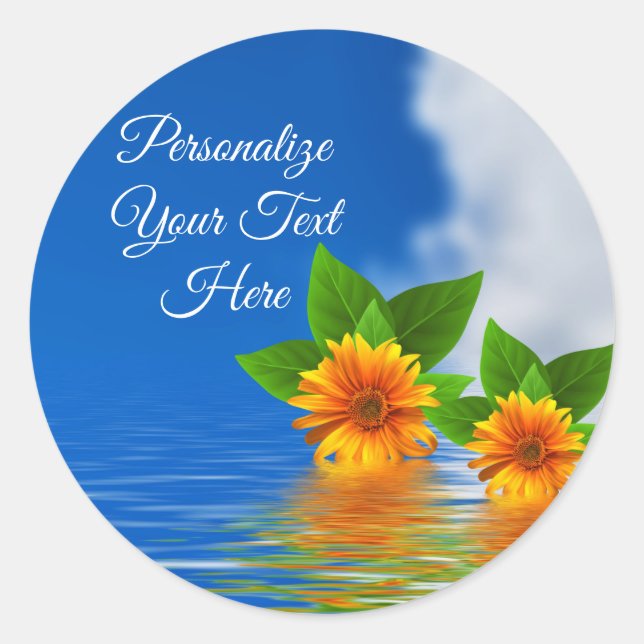 Elegant Flowers in Ocean Water Personalize Classic Round Sticker (Front)