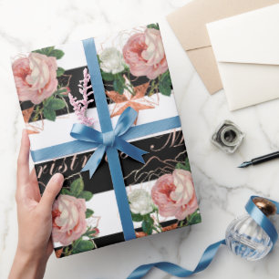 Elegant flowers Merry Christmas rose gold glitter Wrapping Paper