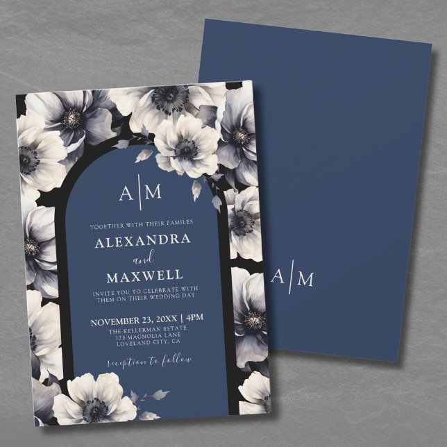 Elegant Flowers Navy Blue Floral Wedding Invitation (Elegant Flowers Navy Blue Floral Wedding Invitation)