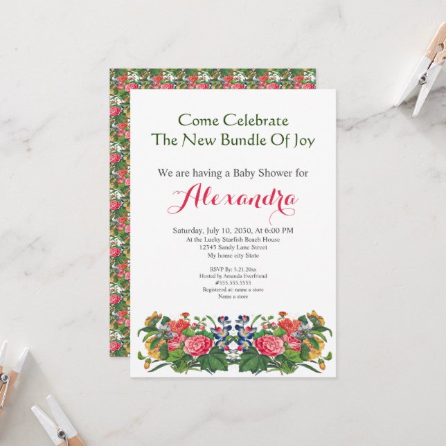Elegant Flowers Neutral Baby Shower invitation (Front/Back In Situ)