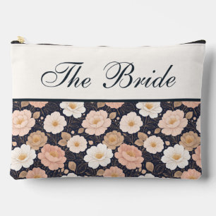 Elegant Flowers on Dark Navy Bride Makeup Bag