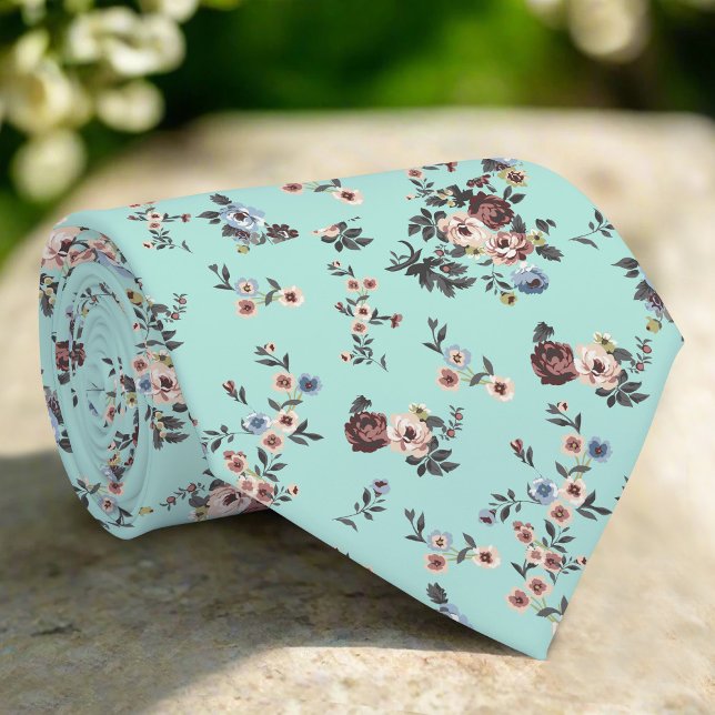 Elegant Flowers On Light Blue Background Wedding Tie (Creator Uploaded)