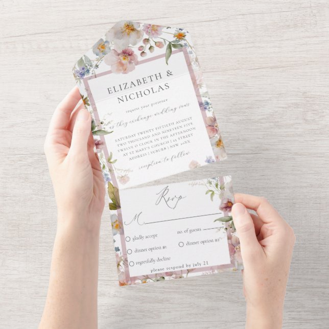 Elegant Flowers Wedding  All In One Invitation (Tearaway)