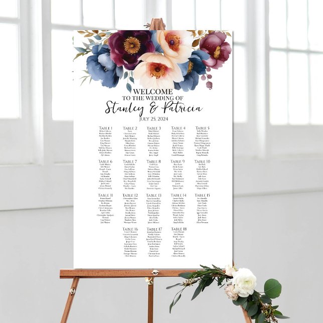 Elegant flowers wedding seating chart 18 tables (Creator Uploaded)