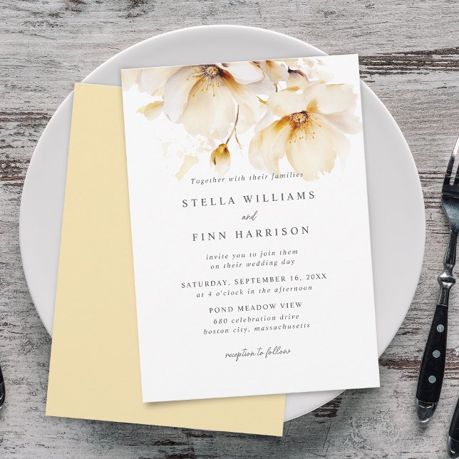 Elegant Flowers White Yellow Gold Wedding Invitation (Elegant Flowers White Yellow Gold Wedding Invitation)
