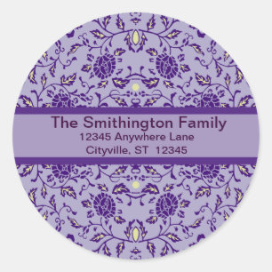 Elegant Flowery Purple Damask Classic Round Sticker