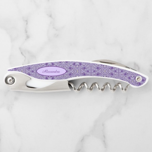 Elegant Flowery Purple Damask Corkscrew (Front)