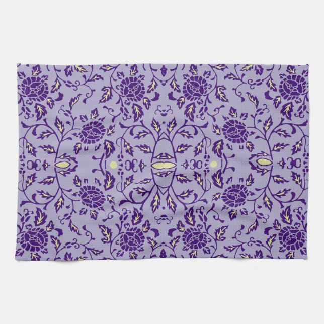 Elegant Flowery Purple Damask Kitchen Towel (Horizontal)