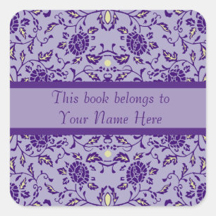Elegant Flowery Purple Damask Square Sticker